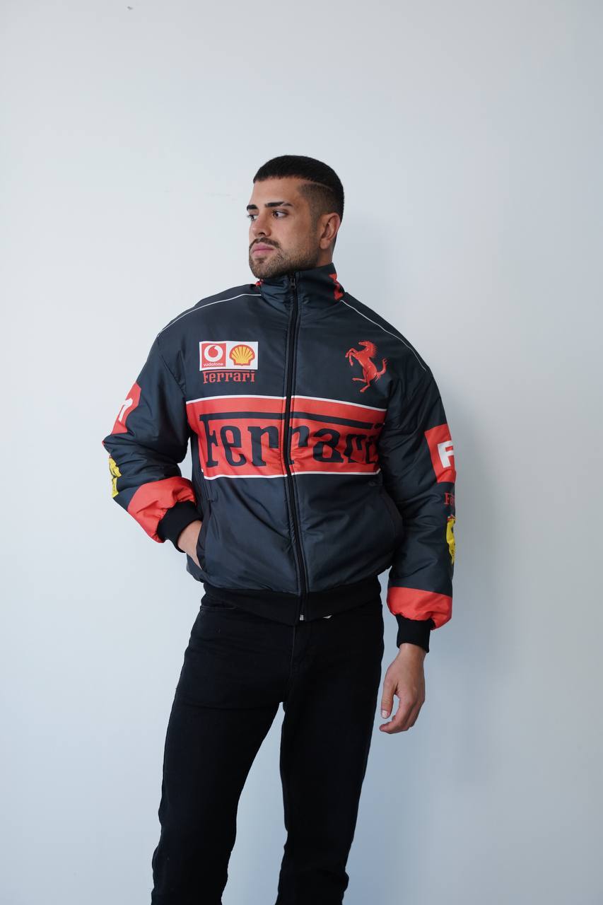 جاكيت فيراري اسود واحمر مطري , مبطن
