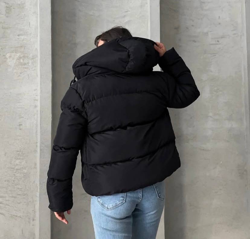 جاكيت نسائي نفخ اسود , مطري ثخين