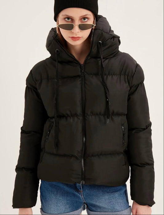 جاكيت نسائي نفخ اسود قيطان , مطري ثخين