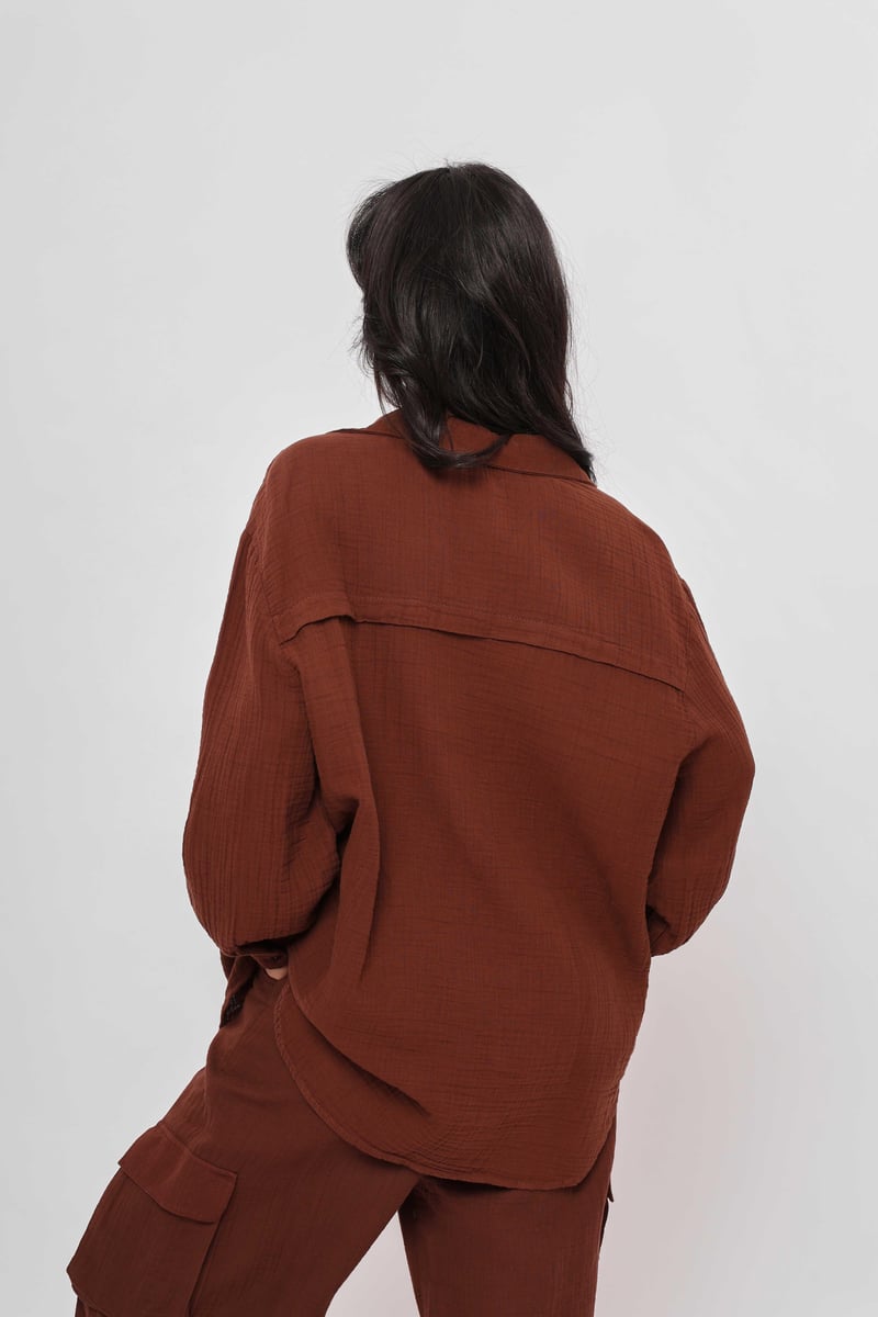 قميص نسائي طويل قهوائي ,قالب كبير