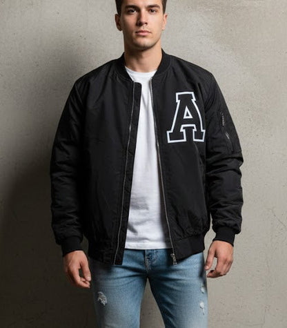 جاكيت اسود احرف , مطري مبطن