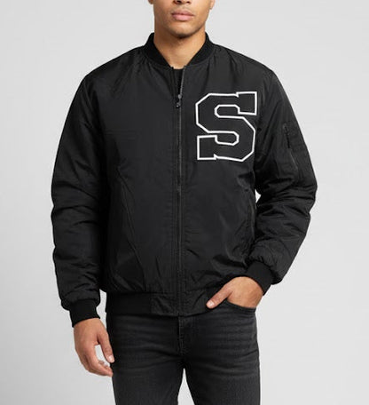 جاكيت اسود احرف , مطري مبطن