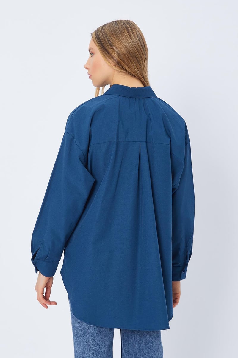 قميص نسائي مخروط الخصر ازرق ,قالب كبير