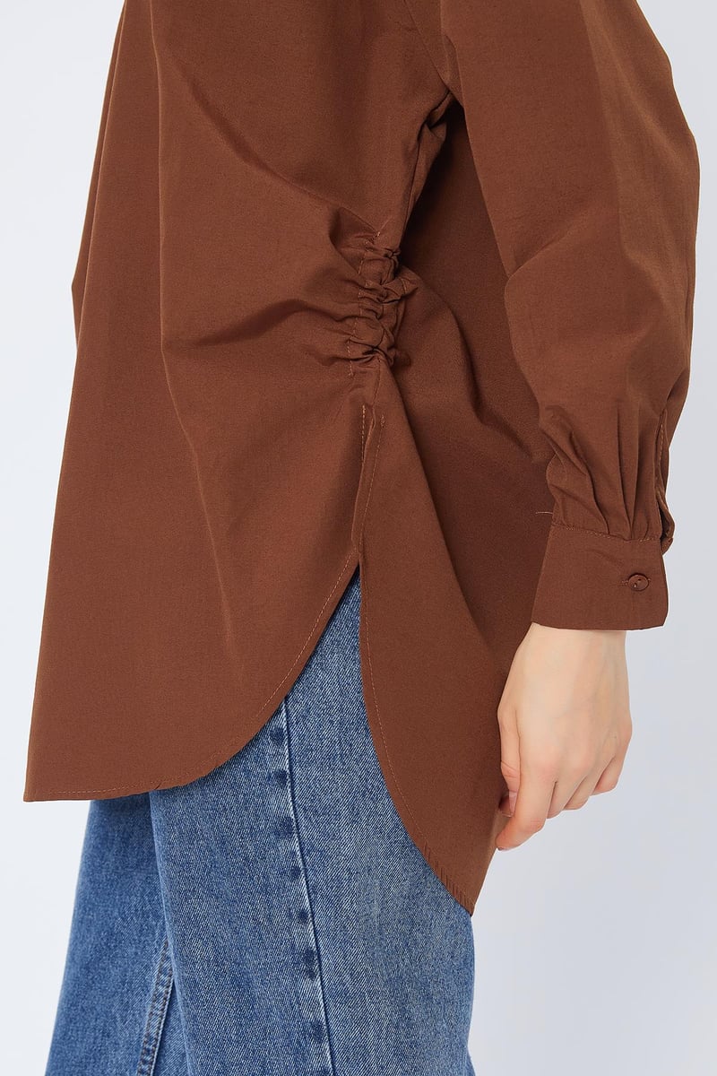 قميص نسائي مخروط الخصر قهوائي ,قالب كبير