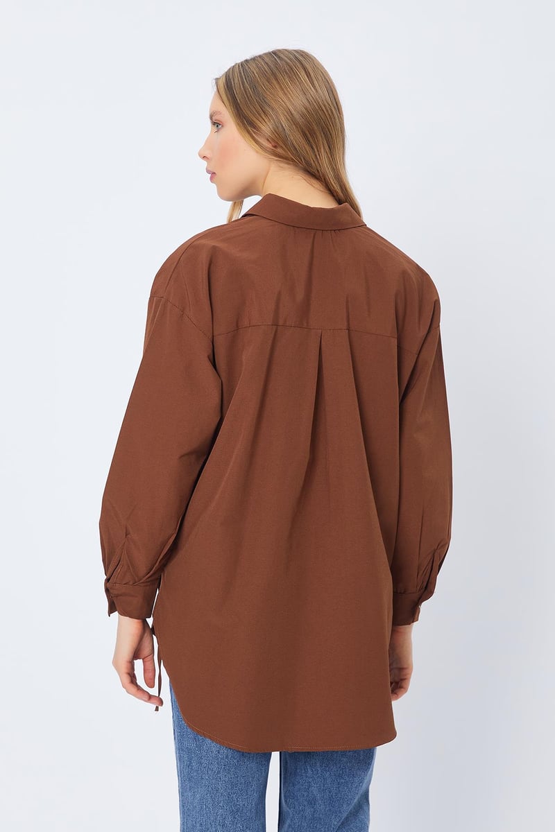 قميص نسائي مخروط الخصر قهوائي ,قالب كبير